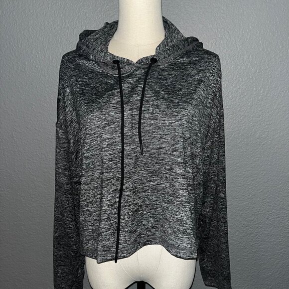 ATHLETA UPTEMPO Cropped Hoodie Sweatshirt Space Dye Black & White EUC Sz Small - Picture 3 of 8